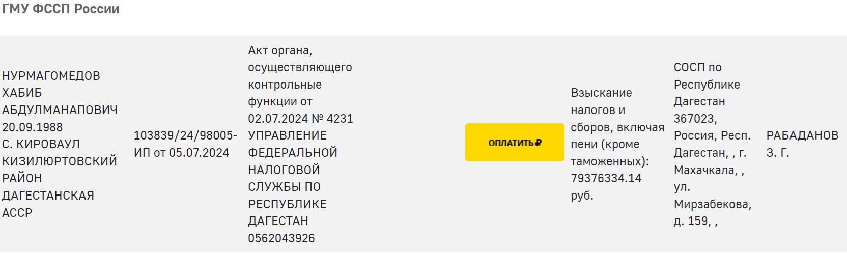 Приставы начали производство по взысканию долгов с Хабиба Нурмагомедова :: Единоборства :: РБК Спорт1