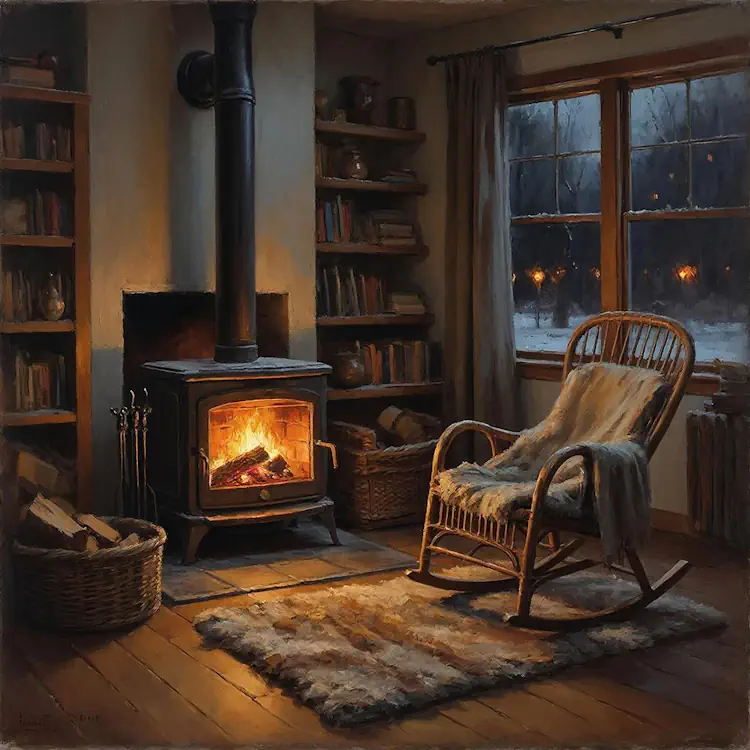 В гостиной горит камин